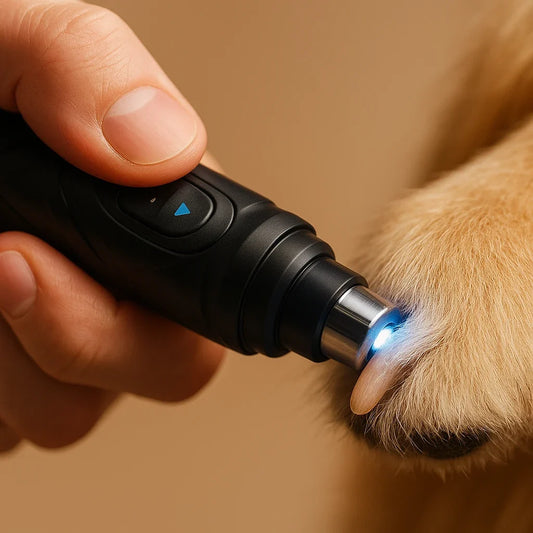 Lima eléctrica Picotto Care iluminando con luz LED la uña de un perro